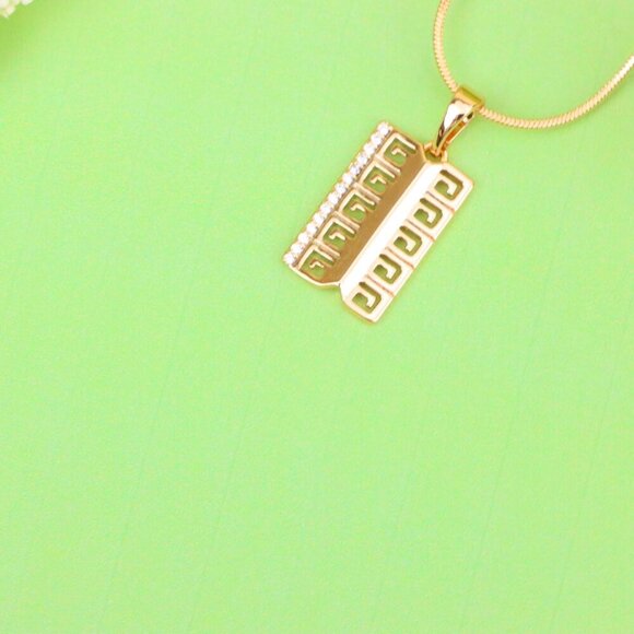 "Rose Gold Geometric Rectangle Pendant with Crystal Accent Strip, XPPT1482 - Picture 4 of 13